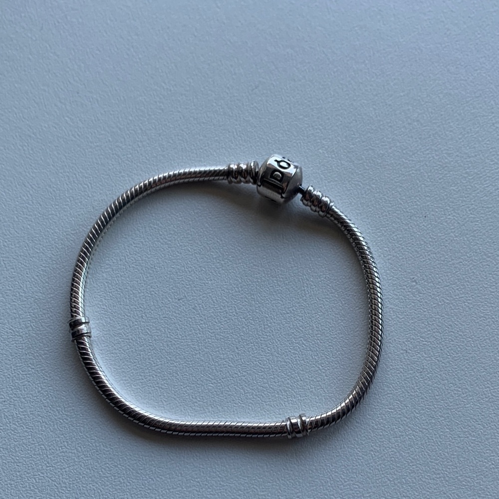Pandora Silver Snake Chain Bracelet with Logo Barrel